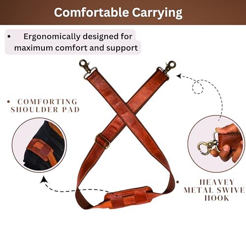 Adjustable Genuine Leather Shoulder Strap – 60-Inch Vintage Brown Replacement