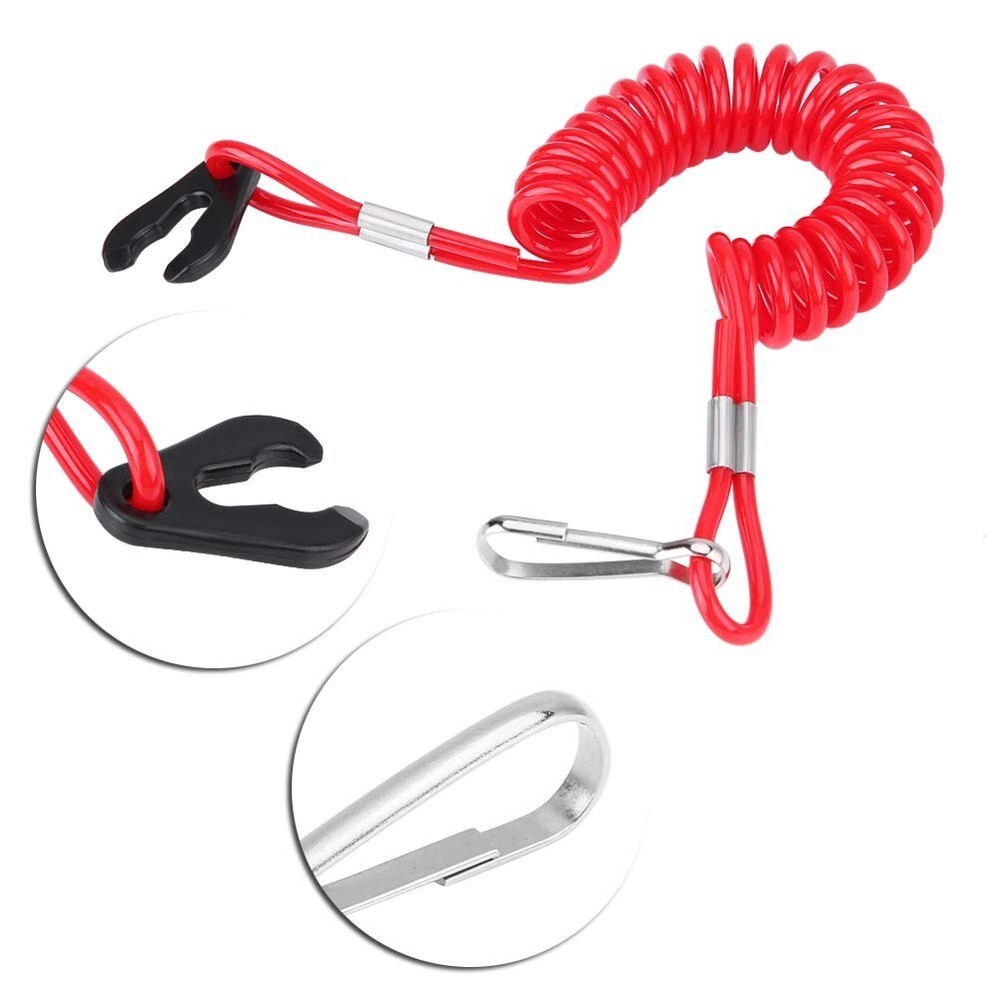 2 PCS Boat Motor Kill Stop Switch Key Emergency Stop Lanyard Rope Tether Clip