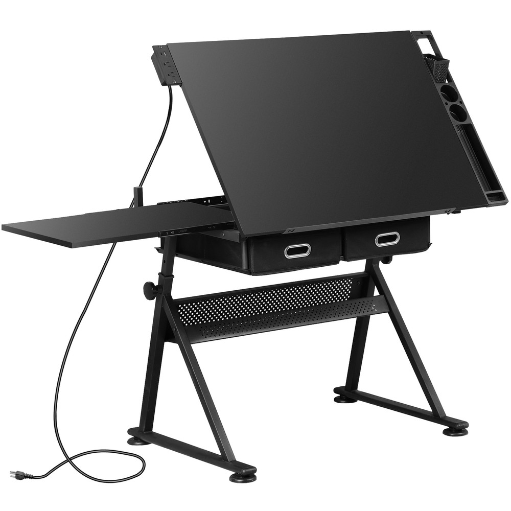 Adjustable Height Drafting Table for Artists Drawing Table with 2 Drawers Black
