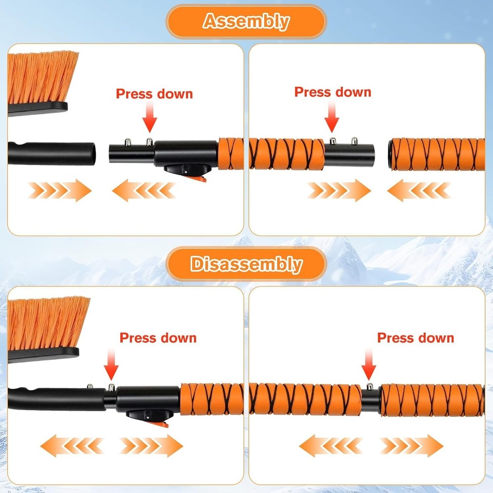 Extendable Ice Scraper & Snow Brush - 30"-39" Adjustable with 360° Swivel