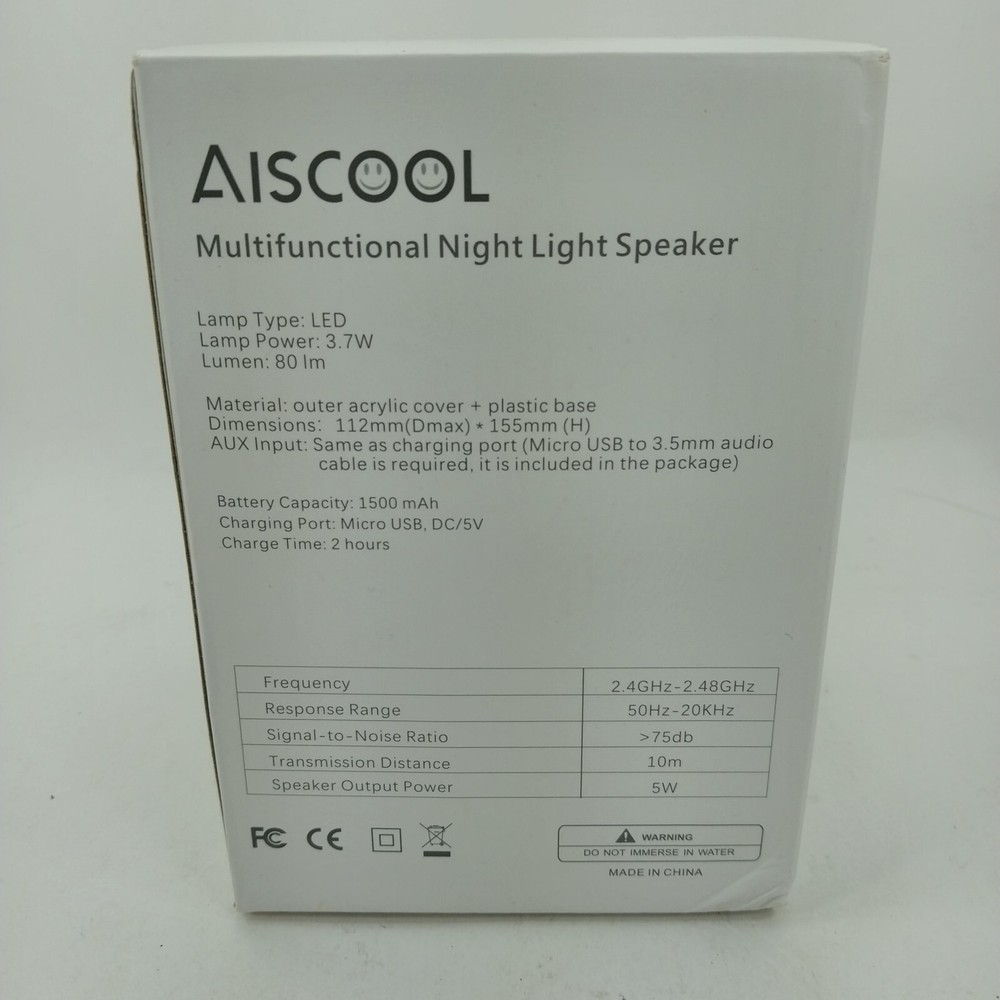 Aiscool Multifunctional Night Light (Blue Tooth) Speaker 7 Color LED Open Box