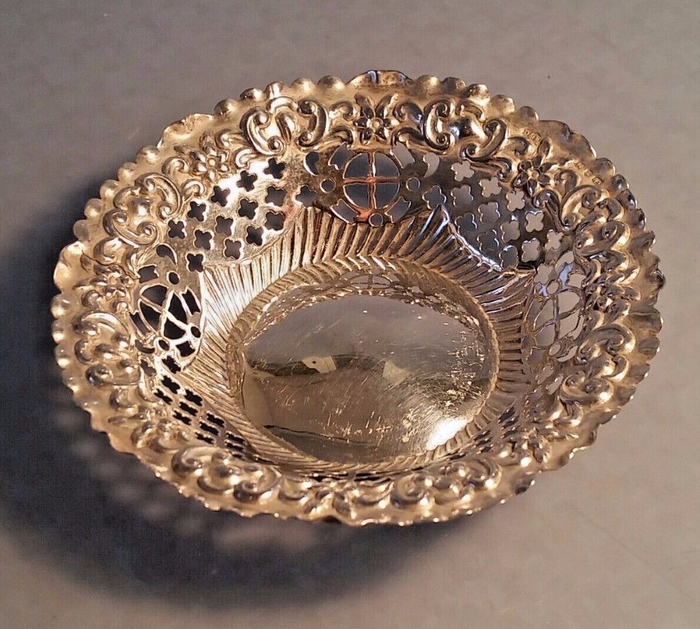 1897 Victorian Ornate solid silver sweet dish by Deakin & Francis