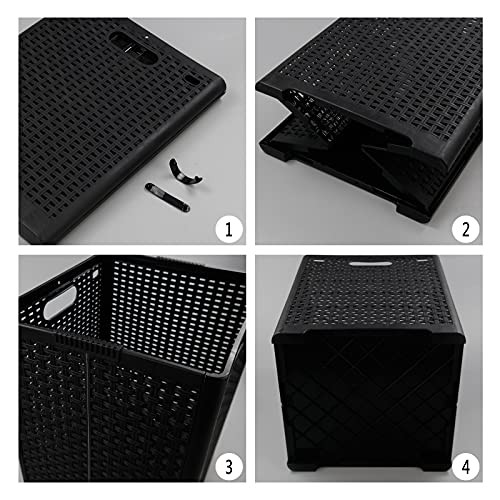42 L Plastic Storage Basket, Folding Laundry Hamper, Black, 2 Packs