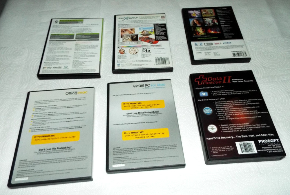 MICROSOFT VIRTUAL PC FOR MAC + OFFICE 2004 MAC+ 4 MISC. PROGRAMS W/KEYS READ!!!!