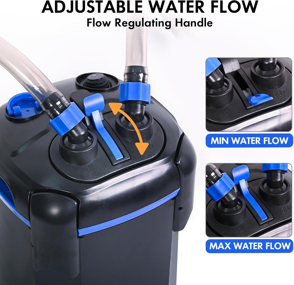 Quiet 225GPH Canister Filter for Large Aquariums