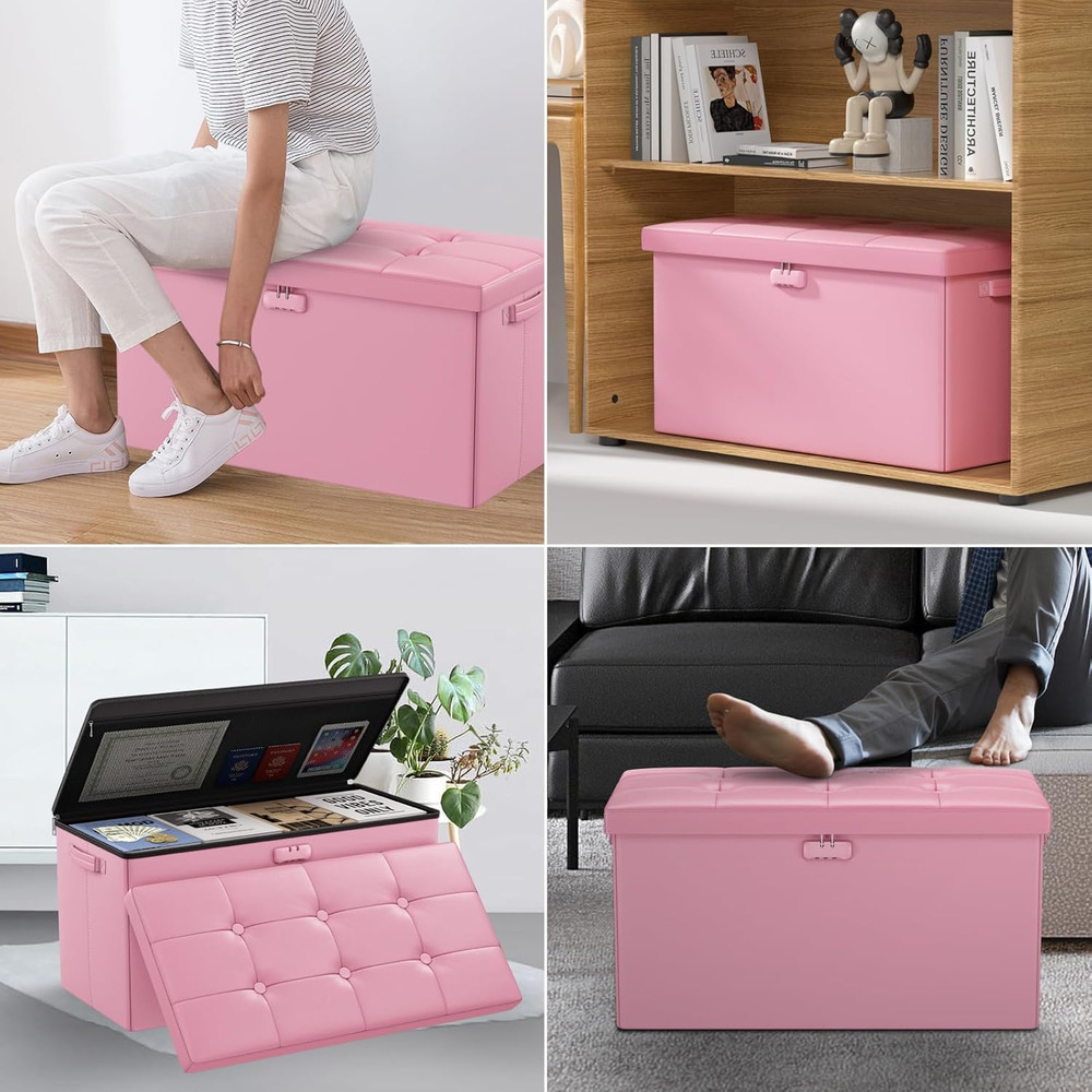 Storage Ottoman Bench,Fireproof Folding Bench with Lock,30 Inches Fire＆Water Res