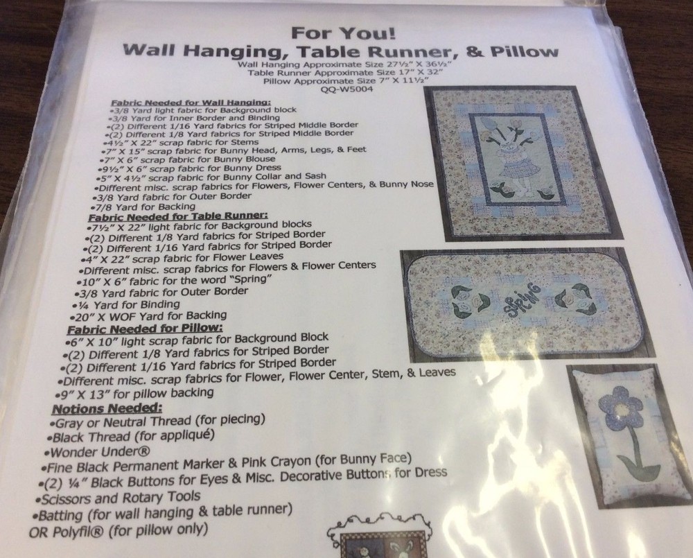 FOR YOU WALL HANGING, TABLE RUNNER & PILLOW PATTERN BY QUILTED QUICKIES