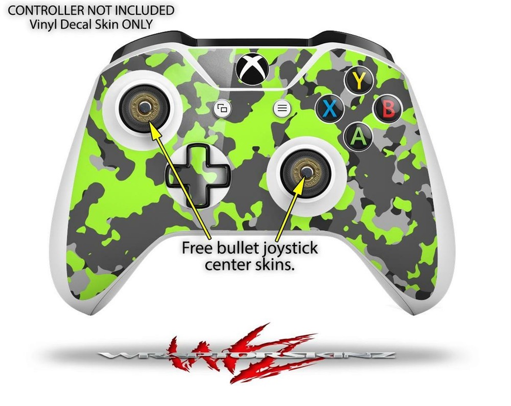 Skin XBOX One S Console Controller Old School Camouflage Camo Lime Green