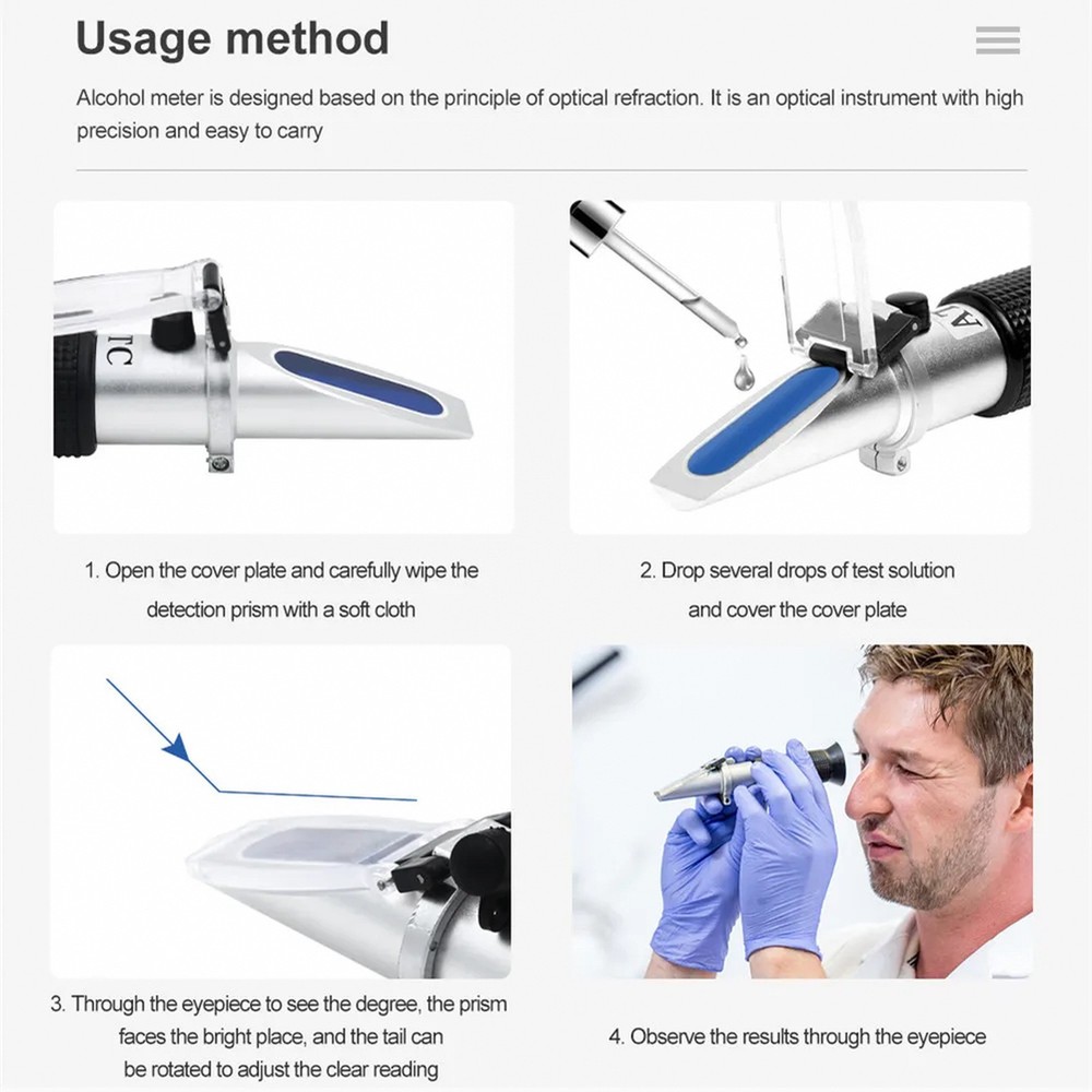 Handheld Refractometer for Alcohol Concentration 0-80 with ATC – Portable