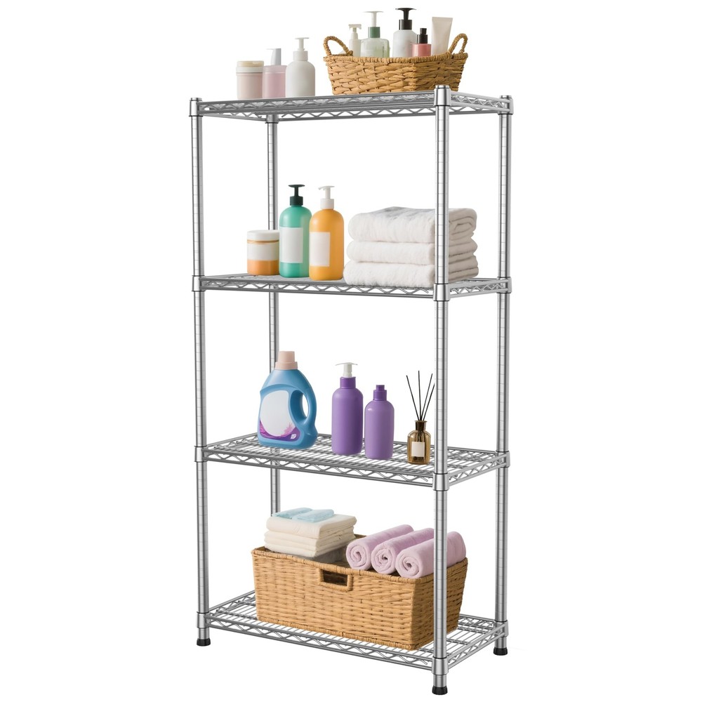 4- Shelf Heavy Duty Metal Wire Shelving Unit Adjustable Industrial Storage Ra...