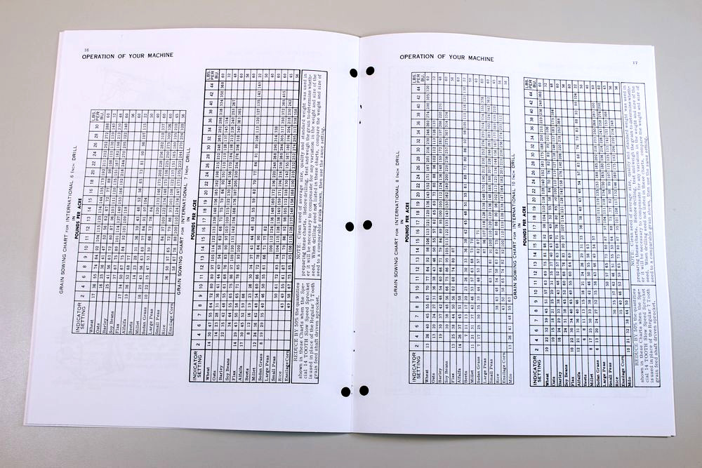 International 510 Grain Drill Planter Owners Operators Manual Settings Chart