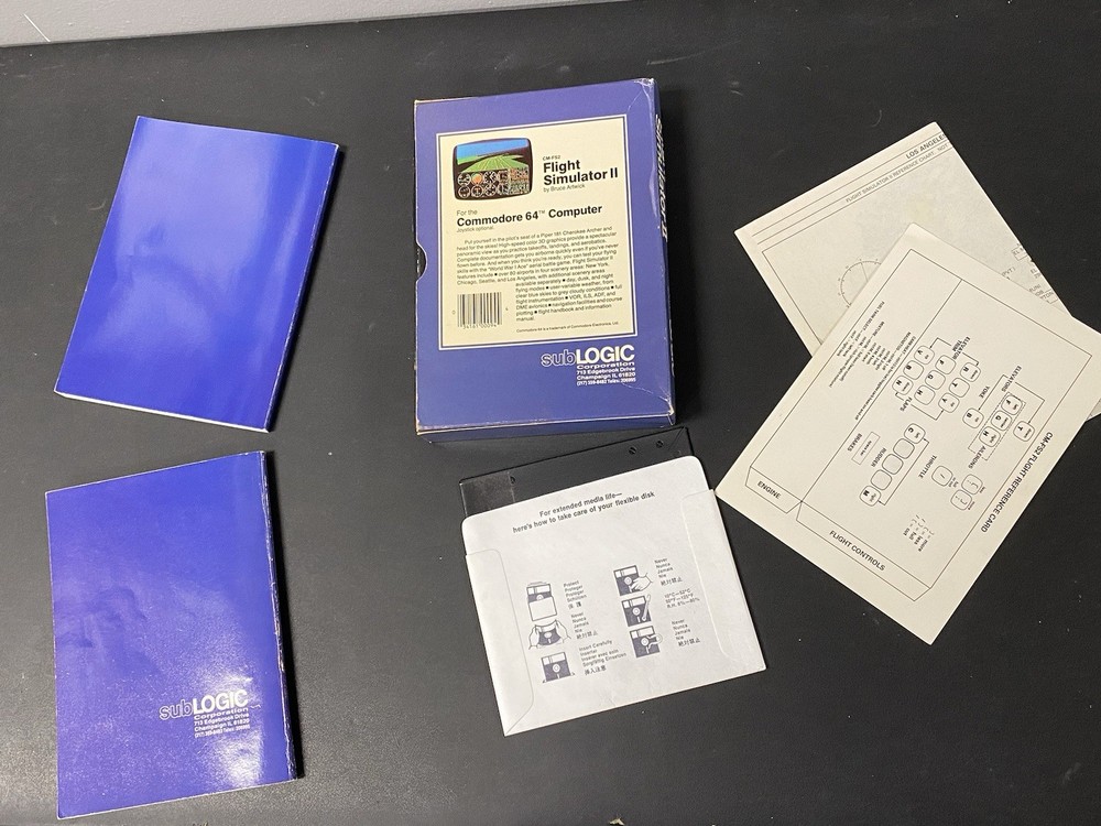 Flight Simulator II Computer Game Commodore 64 Complete 1983 SubLogic Vintage