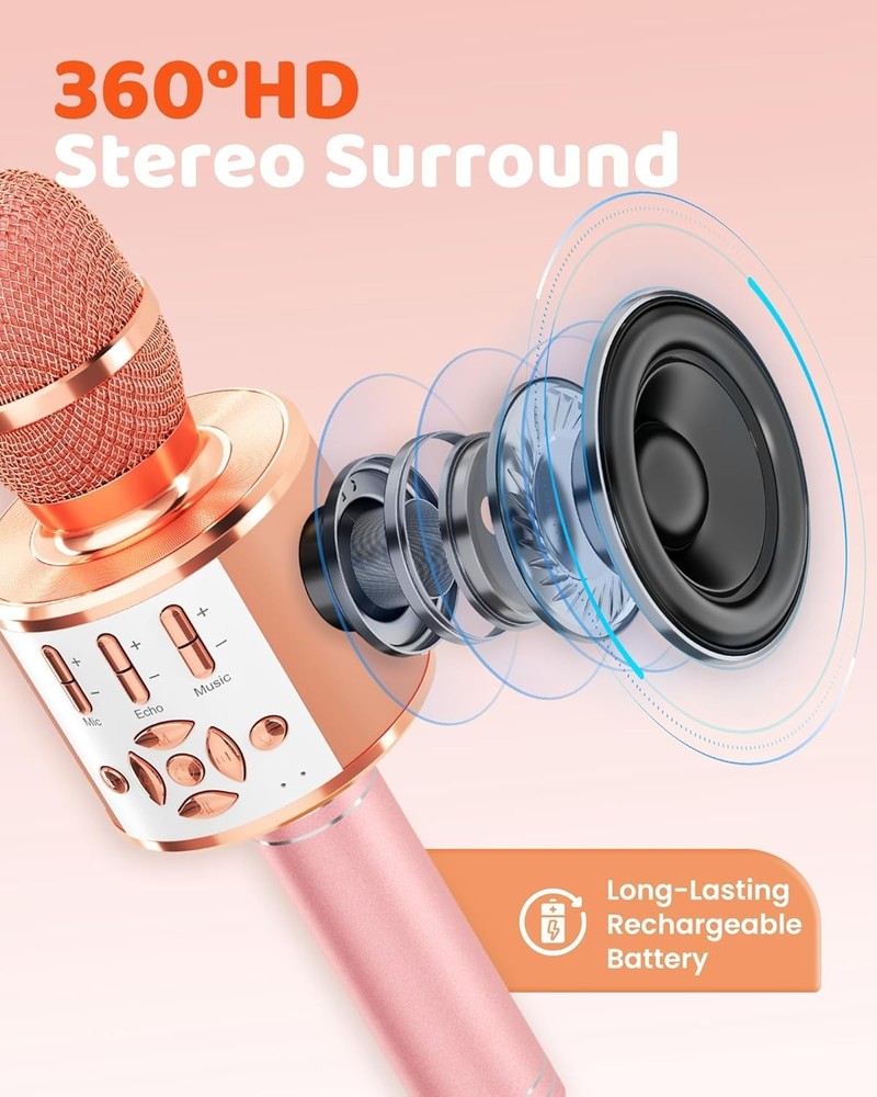 Bluetooth Karaoke Microphone with LED Lights