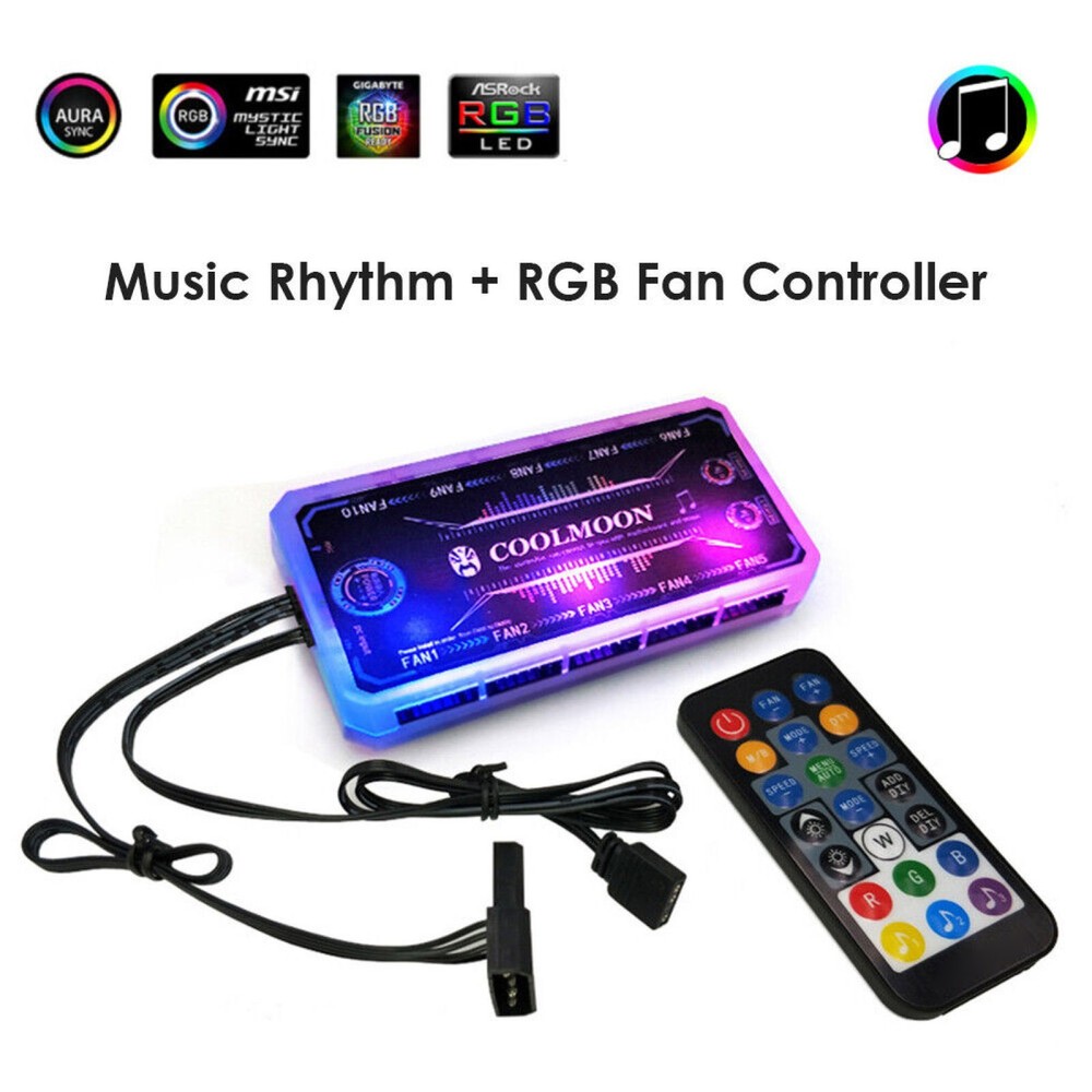 12V PC Cooling Fan Hub RGB ARGB Controller Remote Control Computer Case Adapter