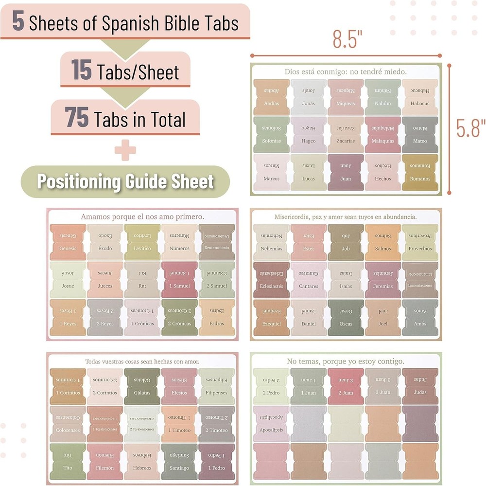 Boho Spanish Bible Tabs - 75 Laminated Tabs for Organized Study & Journaling