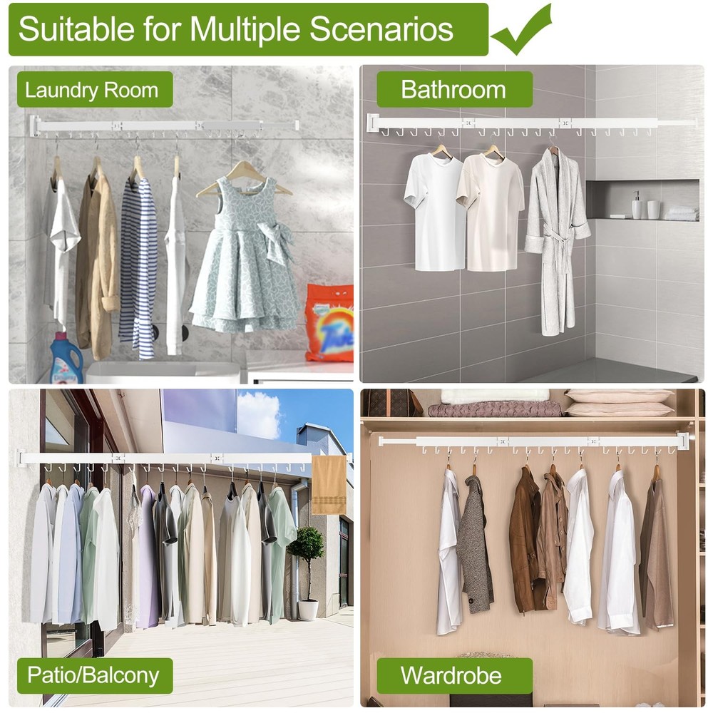 Kelisiting Retractable Clothes Drying Rack,3 Fold White Laundry Drying