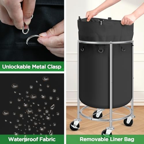 Laundry Hamper with Wheels, 100L Round Rolling Laundry Basket Sorter with Black