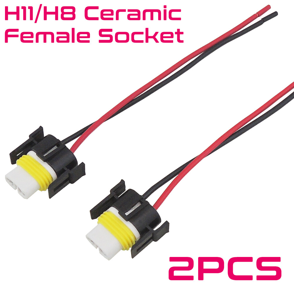 2x Wire Pigtail H11 Ceramic Female Socket Head Light High Beam Connector Harness
