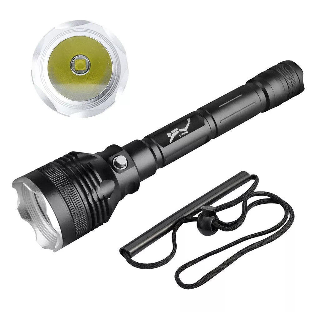 Scuba Diving IPX8 Waterproof Flashlight LED Light 80M Deep Underwater Torch