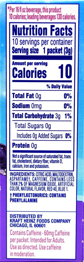 20 10-Packet Boxes Crystal Light Grape With Caffeine On The Go