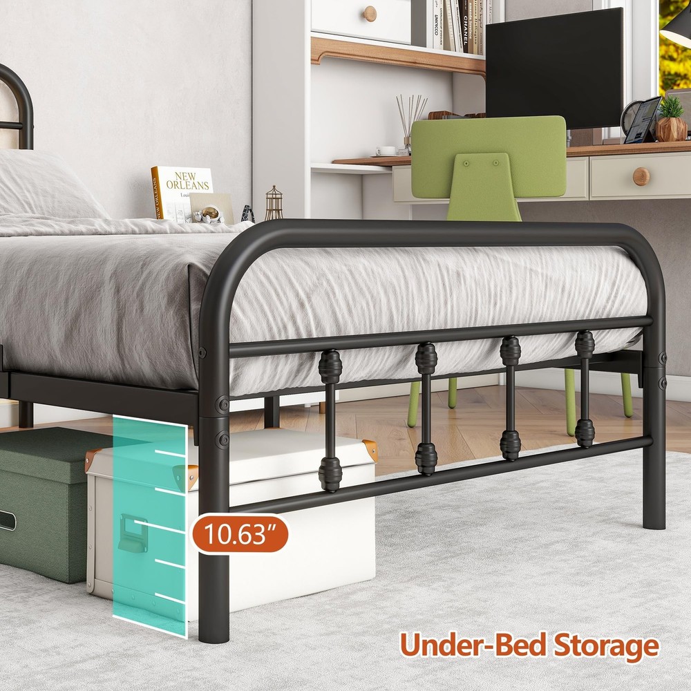 Twin Size Bed Frame with Headboard,Platform Bed with Charging Station and LED...