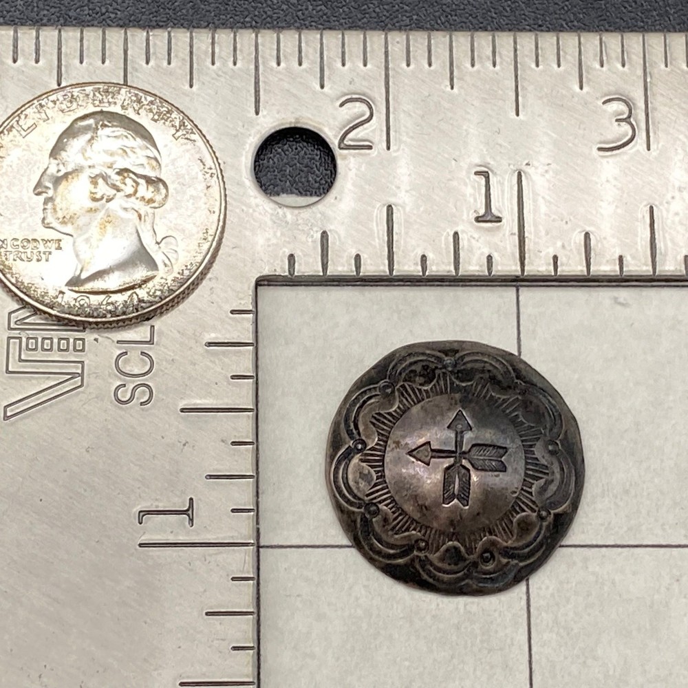 Vintage Navajo Native Hand Stampwork Concho Silver Button 1"