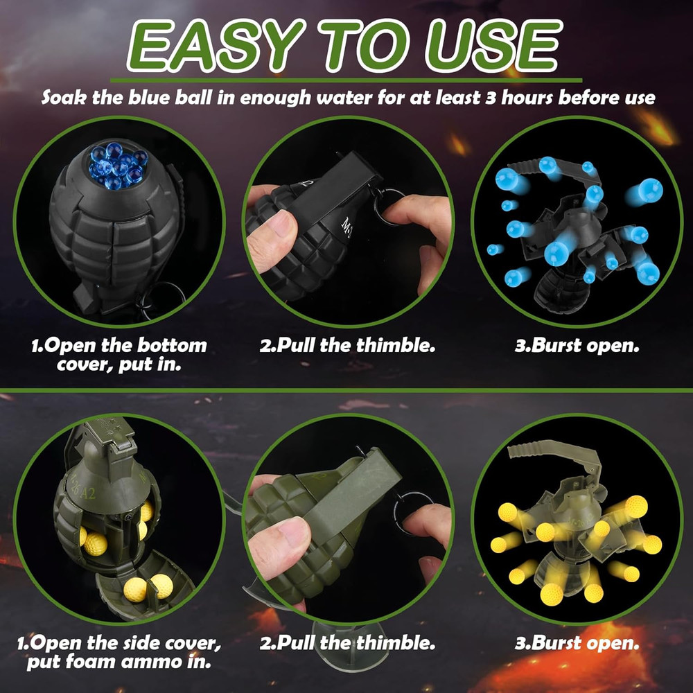 Tactical Toy-Grenade for CS Battle Game,2Pcs Fall Resistant Refillable Fun Impac