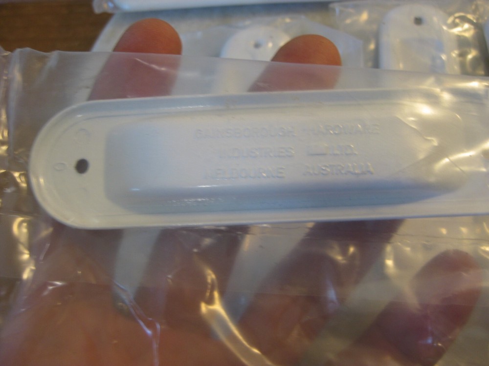 6 x Retro Gainsborough White Metal Rectangle Sliding Flush Pulls (1970s) NEW