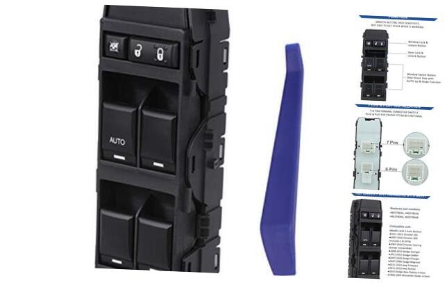 Power Window Switch Front Left Driver Side, Compatible with 2008-2013 Dodge