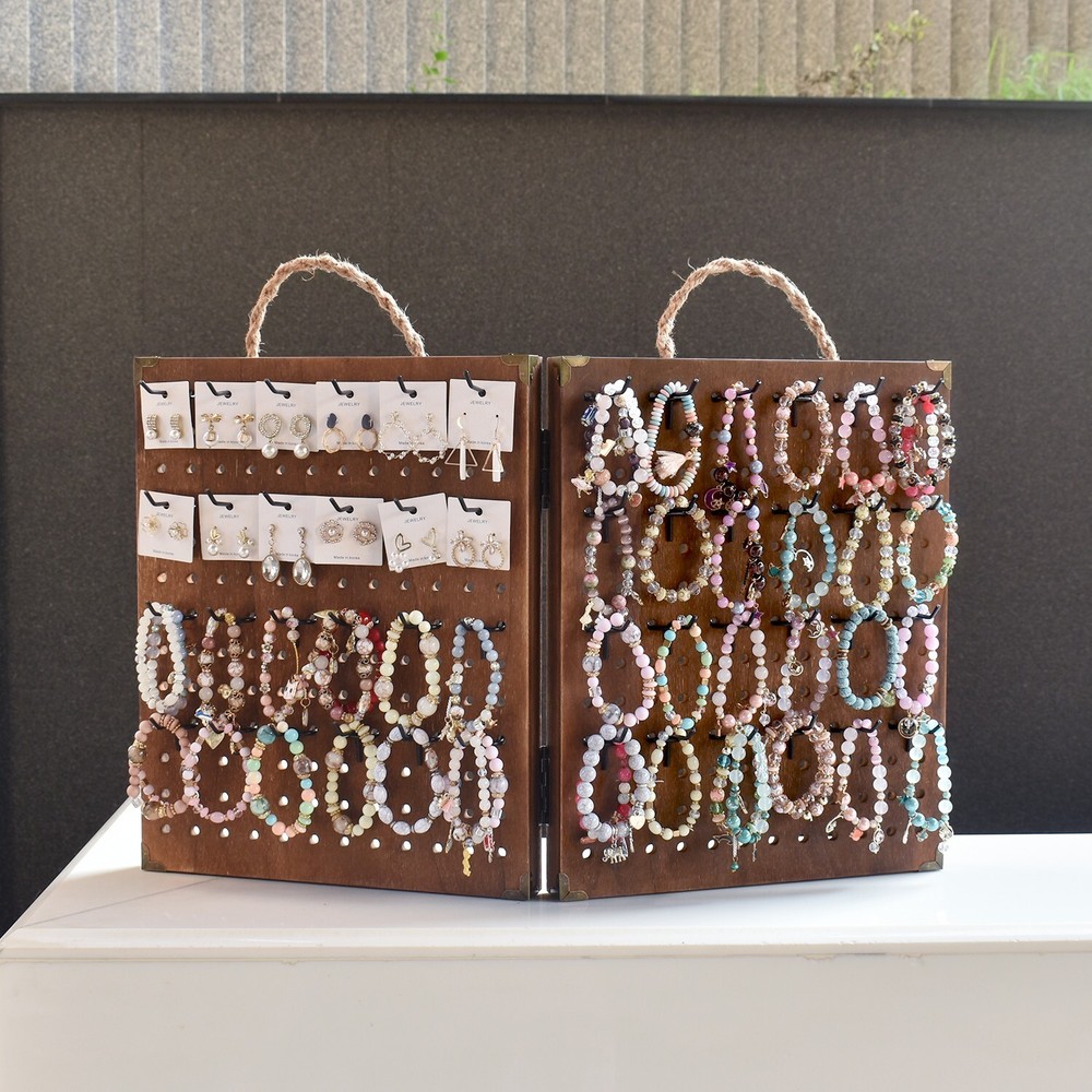 neuxi 2 Panel Pegboard Jewelry Display Organizer with 48 Removable Hooks