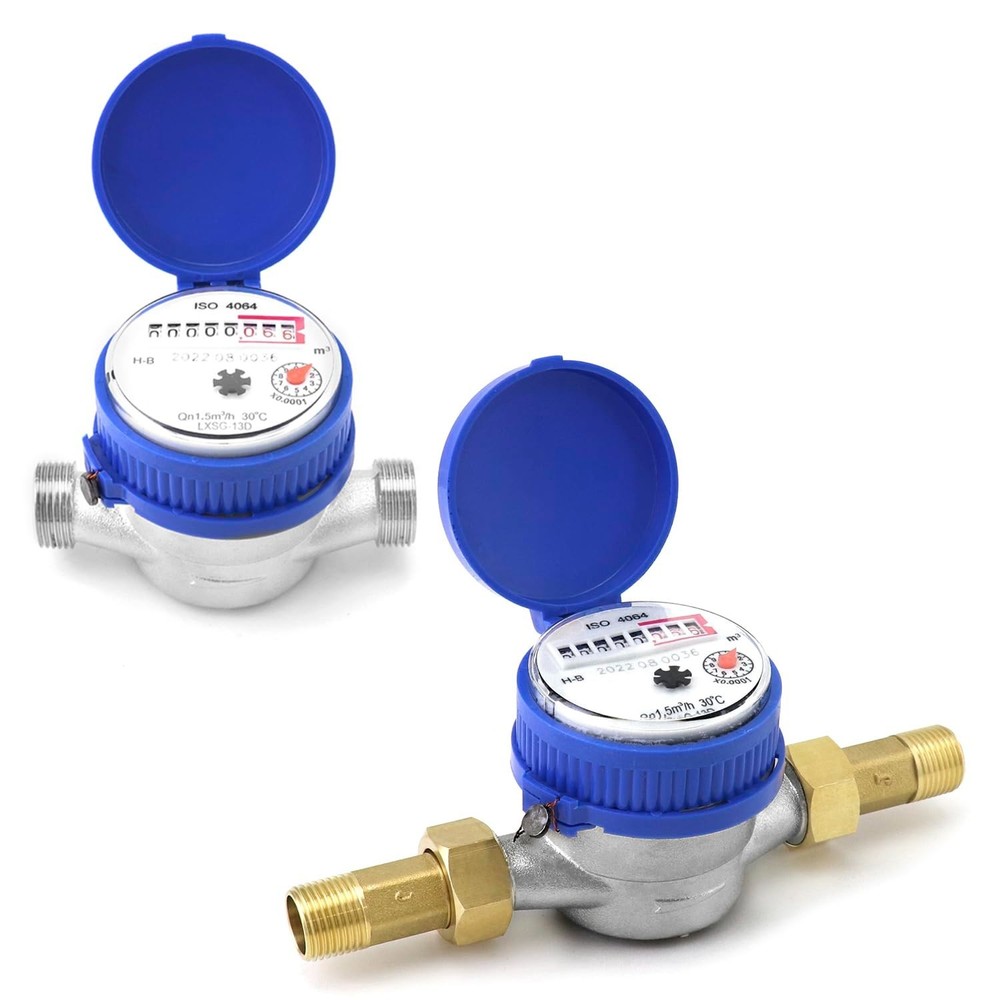 Water Meter 2 Pack, Cold Water Flow Meter with Pulse Output, 1/2" BSPT Thread...