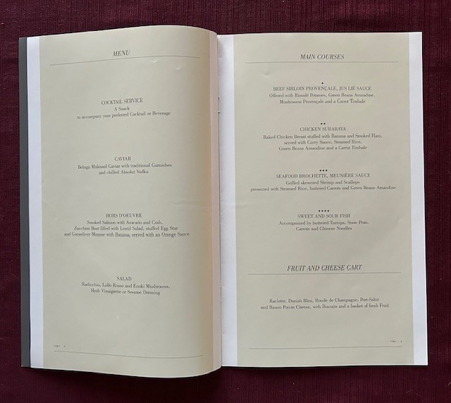 United First-Class Menu 1979