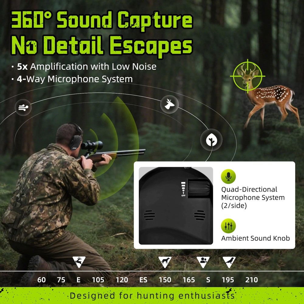 PROHEAR 022 Electronic Ear Large, Shooting Earmuffs-black