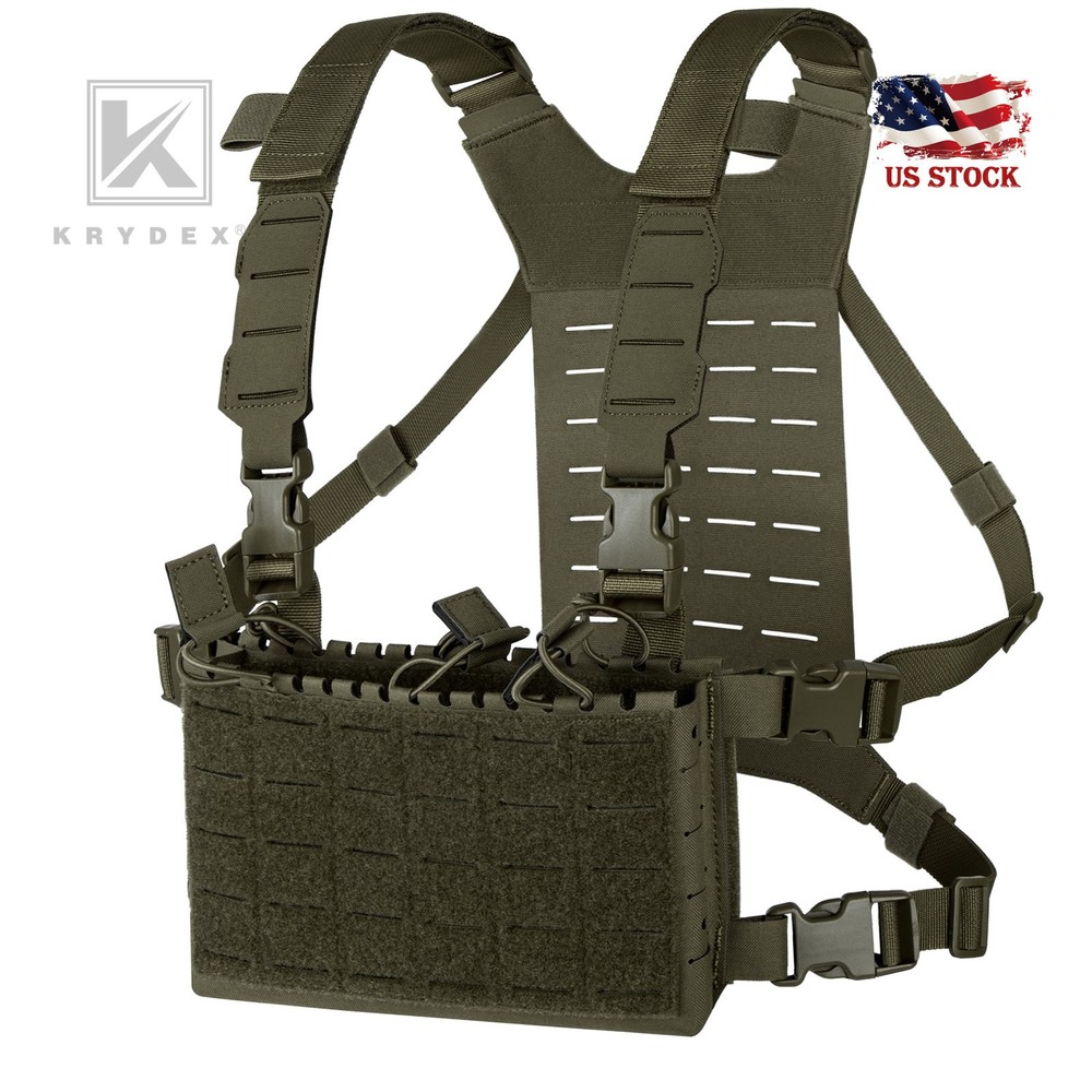 Krydex Tactical Chest Rig Shoulder Strap with Back MOLLE Panel Harness Vest RG