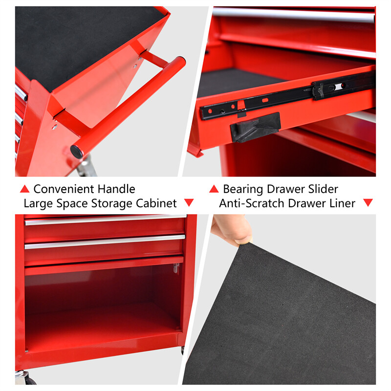 4-Drawer Rolling Tool Box Cart Tool Storage Cabinet Tool Chest w/ Tool Set Red
