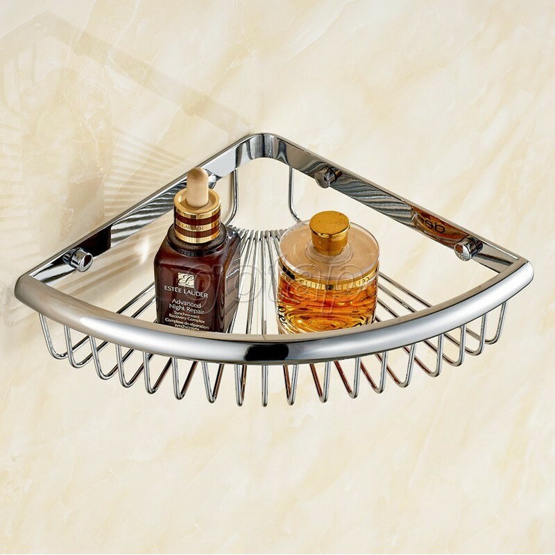Bathroom Accessory Chrome Brass Soap / Sponge Corner Shower Storage Basket