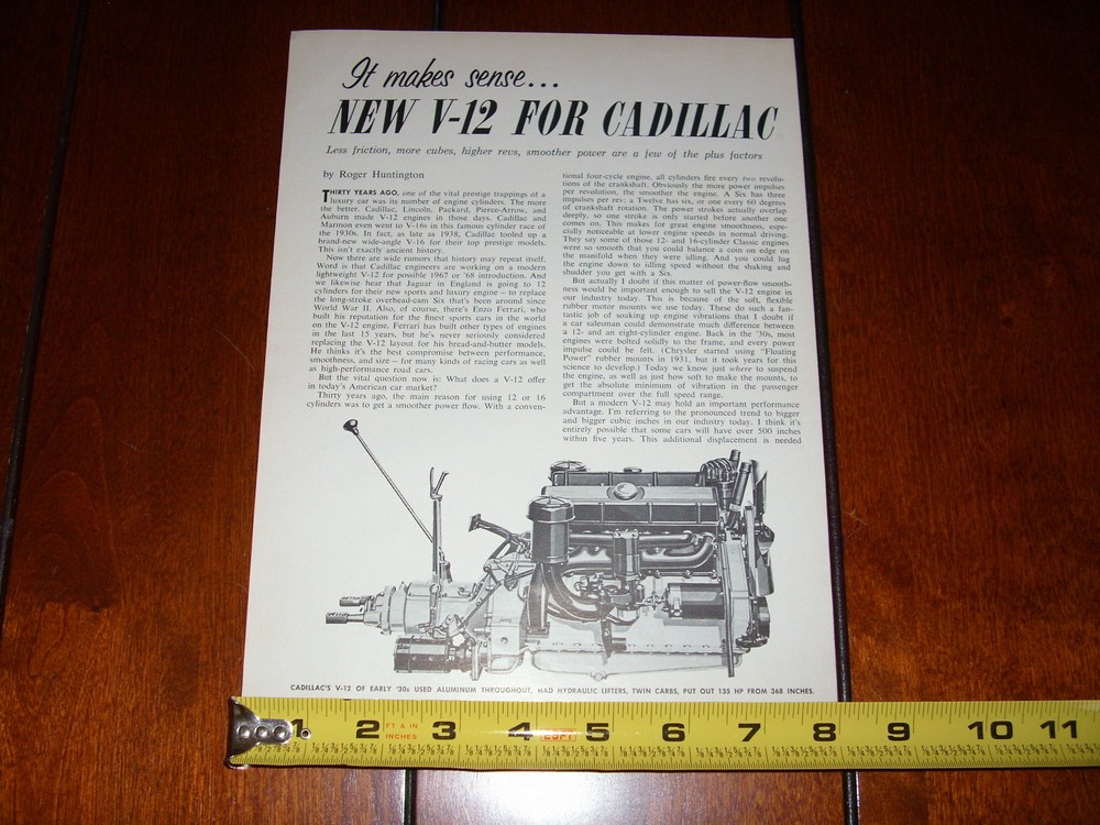 CADILLAC V-12 ENGINE ORIGINAL 1965 ARTICLE