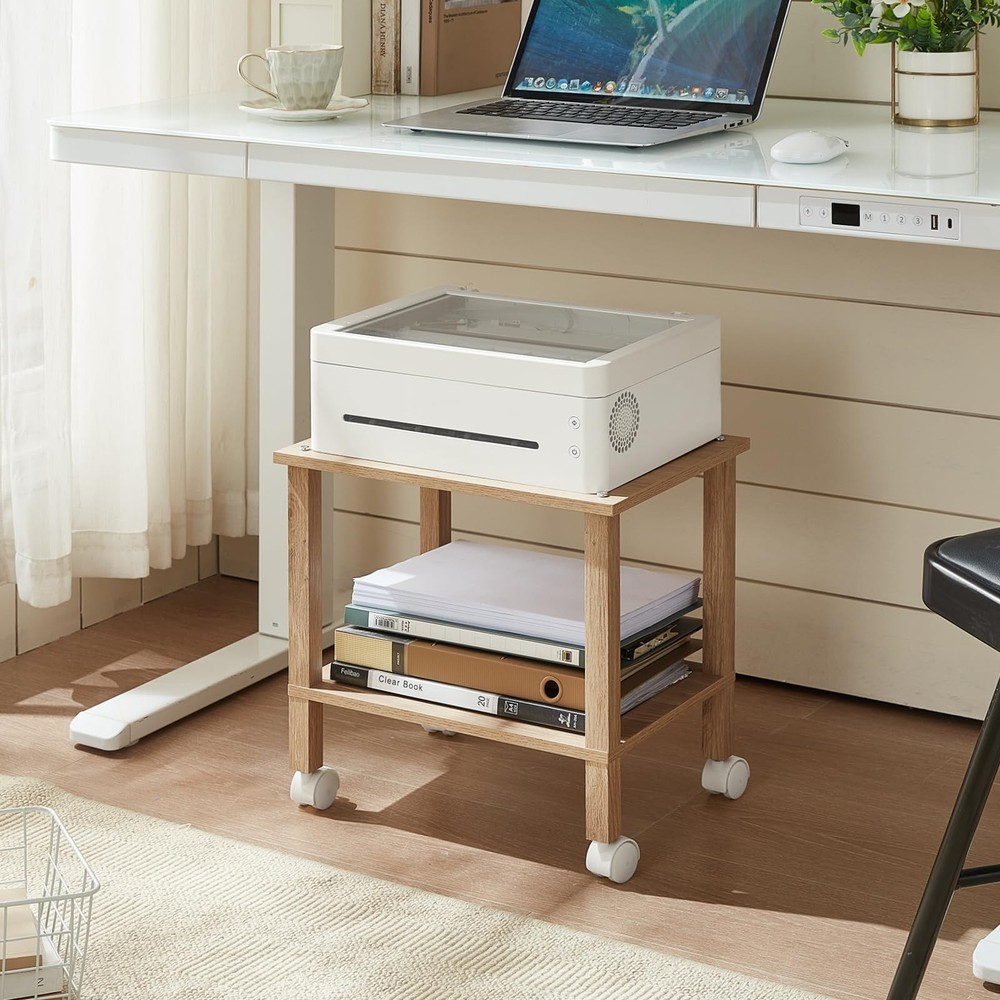 2 Tier Printer Stand with Storage,Under Desk Shelf Printer Table,Small Printe...