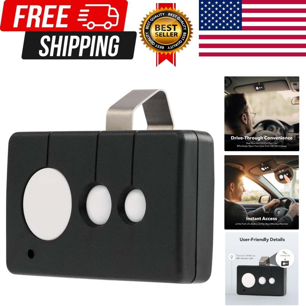 Gate Opener Remote Control, 433.92 MHz Gate Clicker with 100' Range Visor Cli...