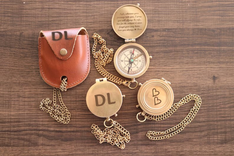 Personalized Engraved Brass Compass, Custom Handwriting Gift for Men, Dad