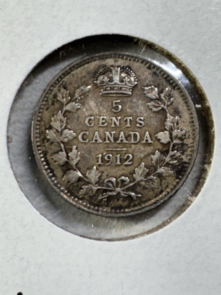 1913 Canada 5 Cents Small Silver Coin Cleaned