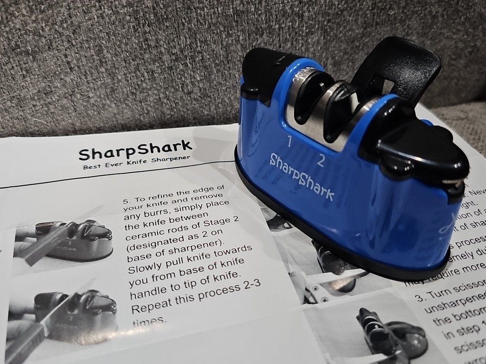 NEW SharpShark Knife & Scissors Sharpener Blue with Suction Base Pull Through