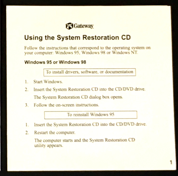 Windows System Restoration CD v 7.3 Copyright 1998 Windows 95, 98 or Windows NT