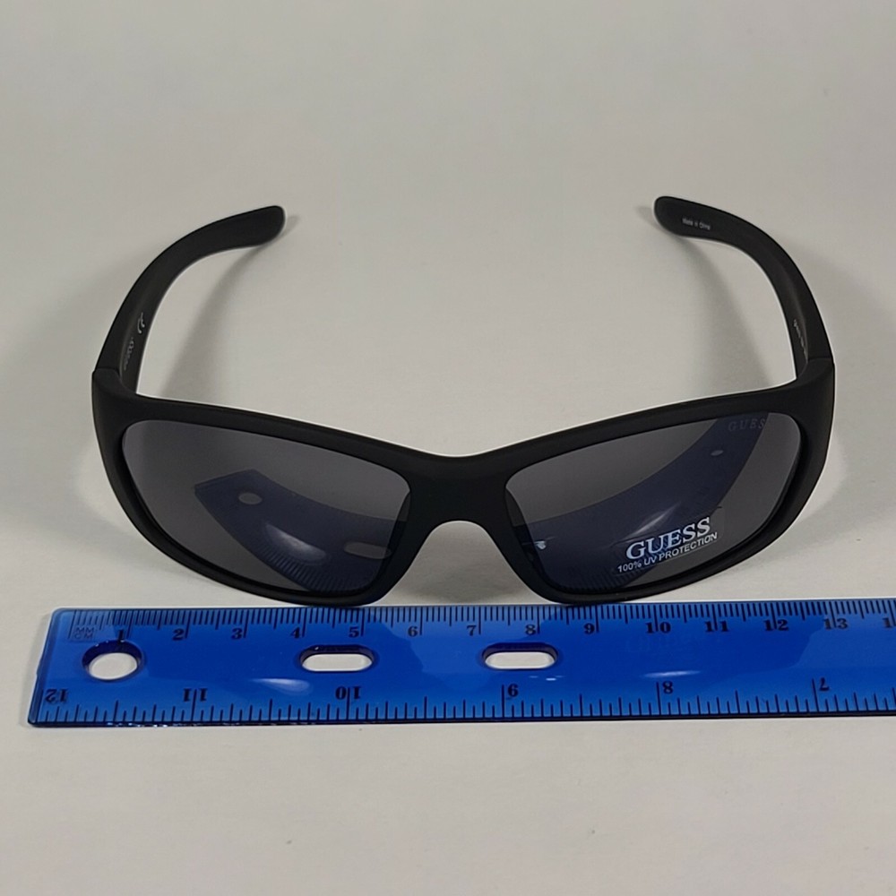 Guess GF4010 02A Small Wrap Sunglasses Matte Black Frame Gray Lens Authentic