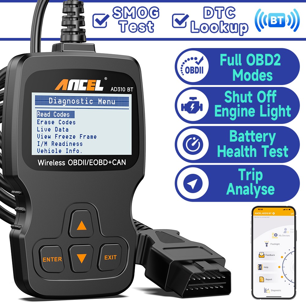 ANCEL AD310BT OBD2 Code Reader Bluetooth Scanner Engine Check Upgraded of AD310