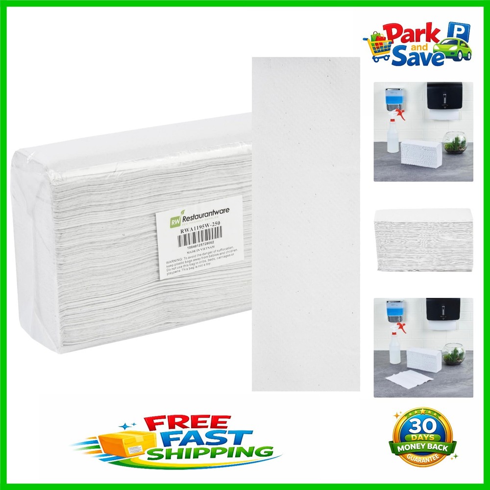 250 Count Disposable Multifold Paper Towels - Efficient, White & Biodegradable