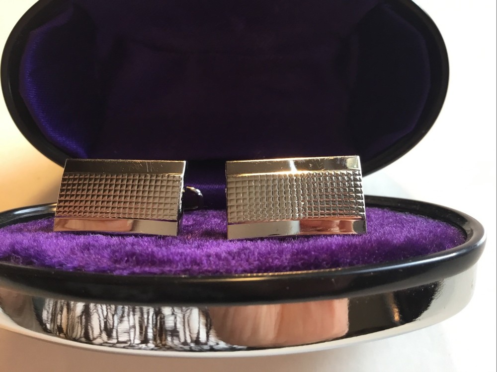 Cufflinks Rectangle Shiny Silver Tone Good Condition Boxed