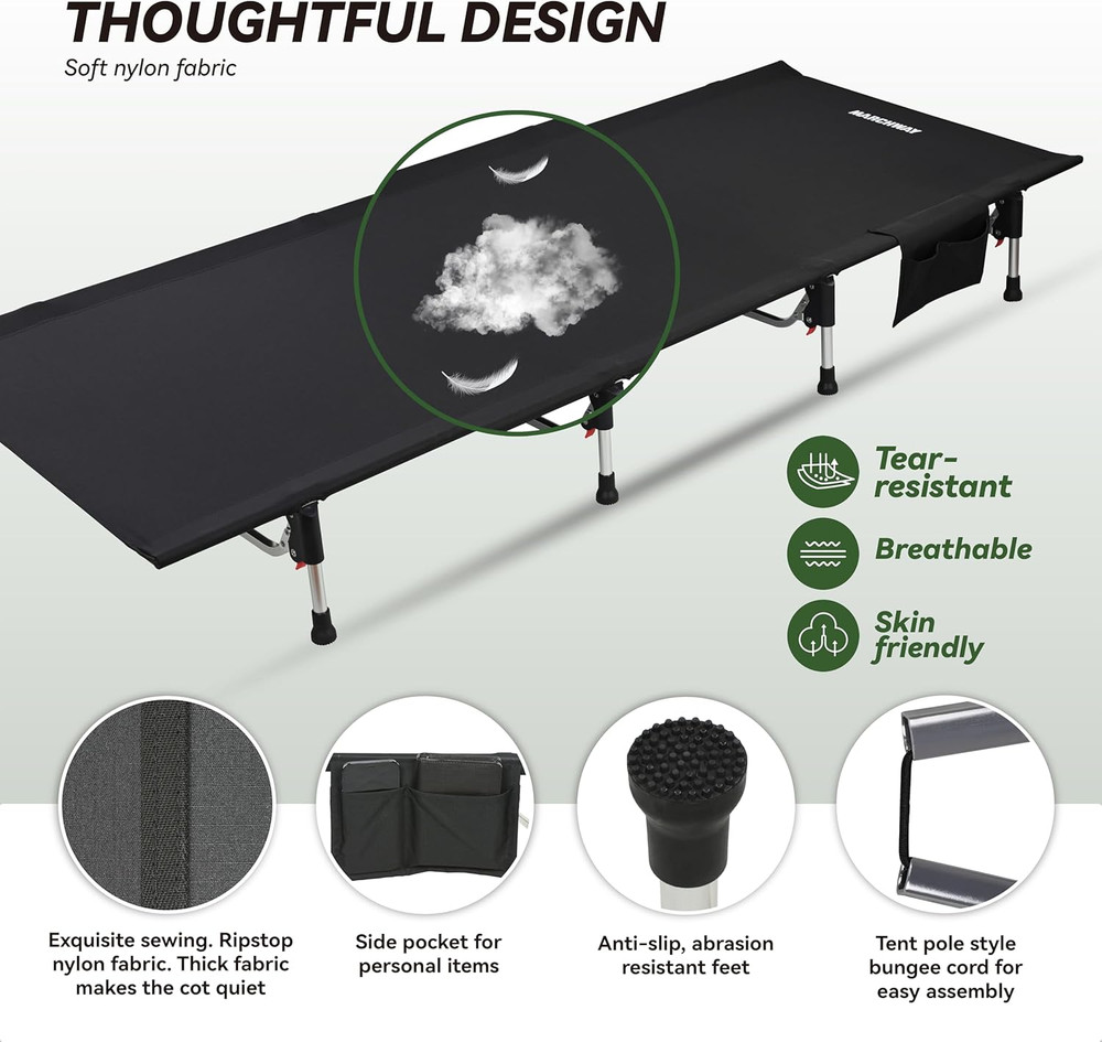Portable Lightweight Folding Camping Cot Bed - Easy Setup, Supports 330lbs