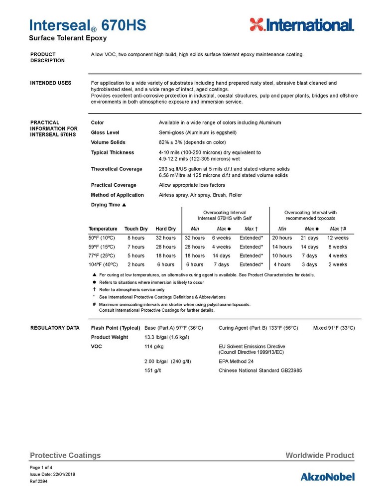 International Interseal 670HS Part A Epoxy 1GL - Base Light