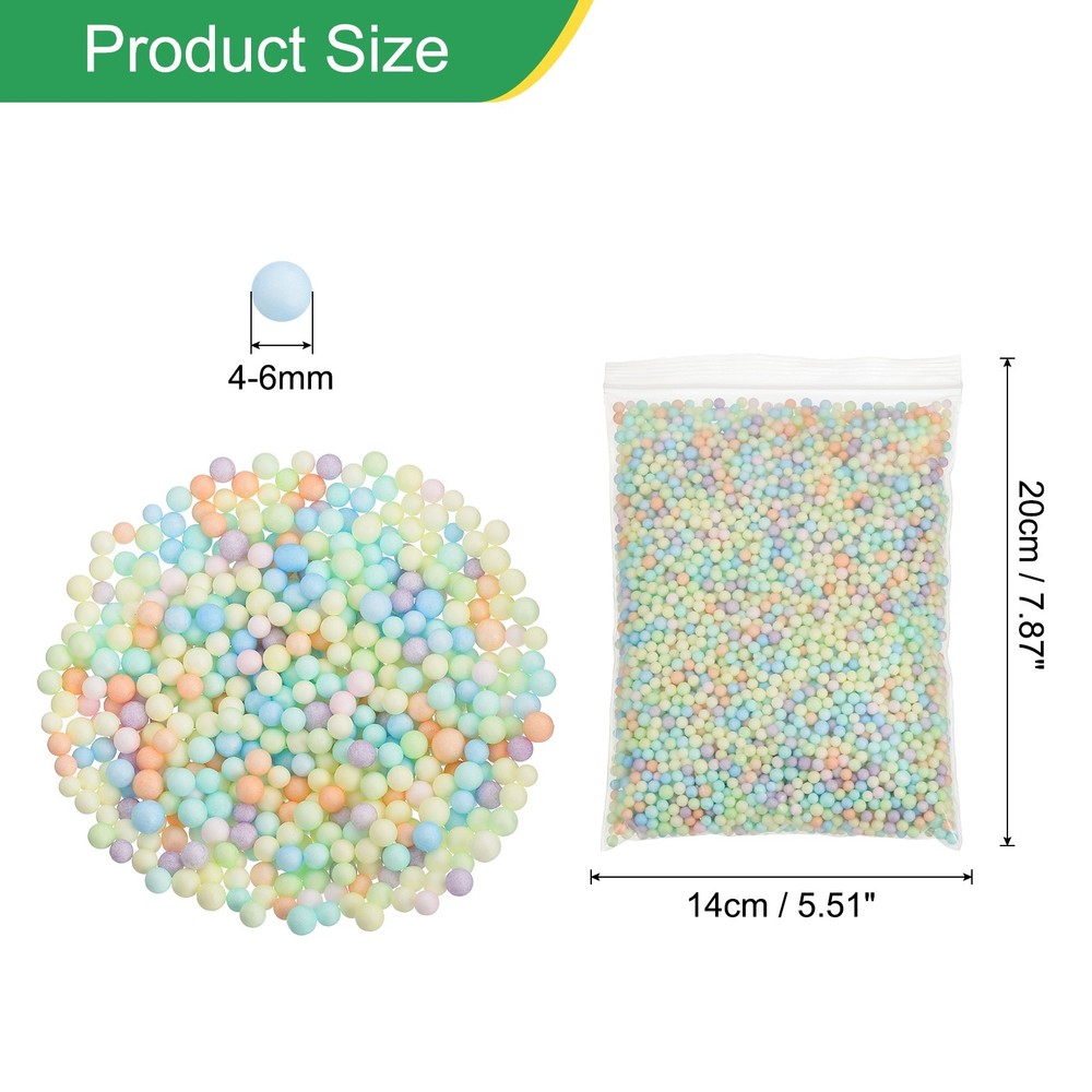 Foam Beads, 4-6mm Mini Small Balls Polystyrene Beads Light Multicolor